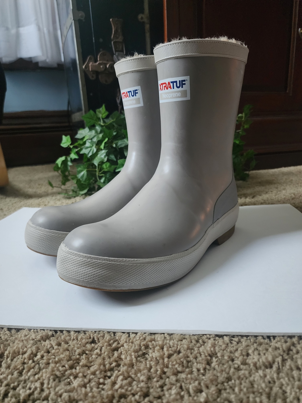 XTRATUF Men’s Fleece Lined Light Gray Neoprene Waterproof Rain Boots
